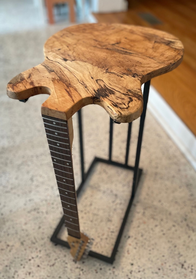 live edge woodwork guitar table